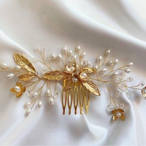 BRIDAL - BEGONIA Golden Flower Comb Hair Piece
